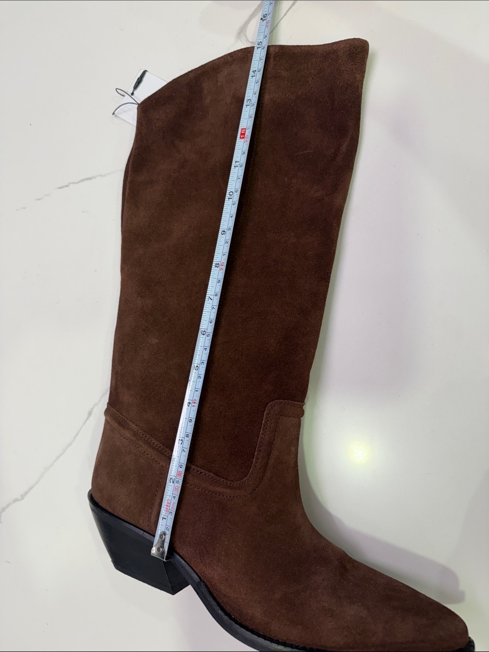 ZARA SPLIT LEATHER HEELED COWBOY BOOTS Brown Suede Knee-High Boots - Picture 7 of 12